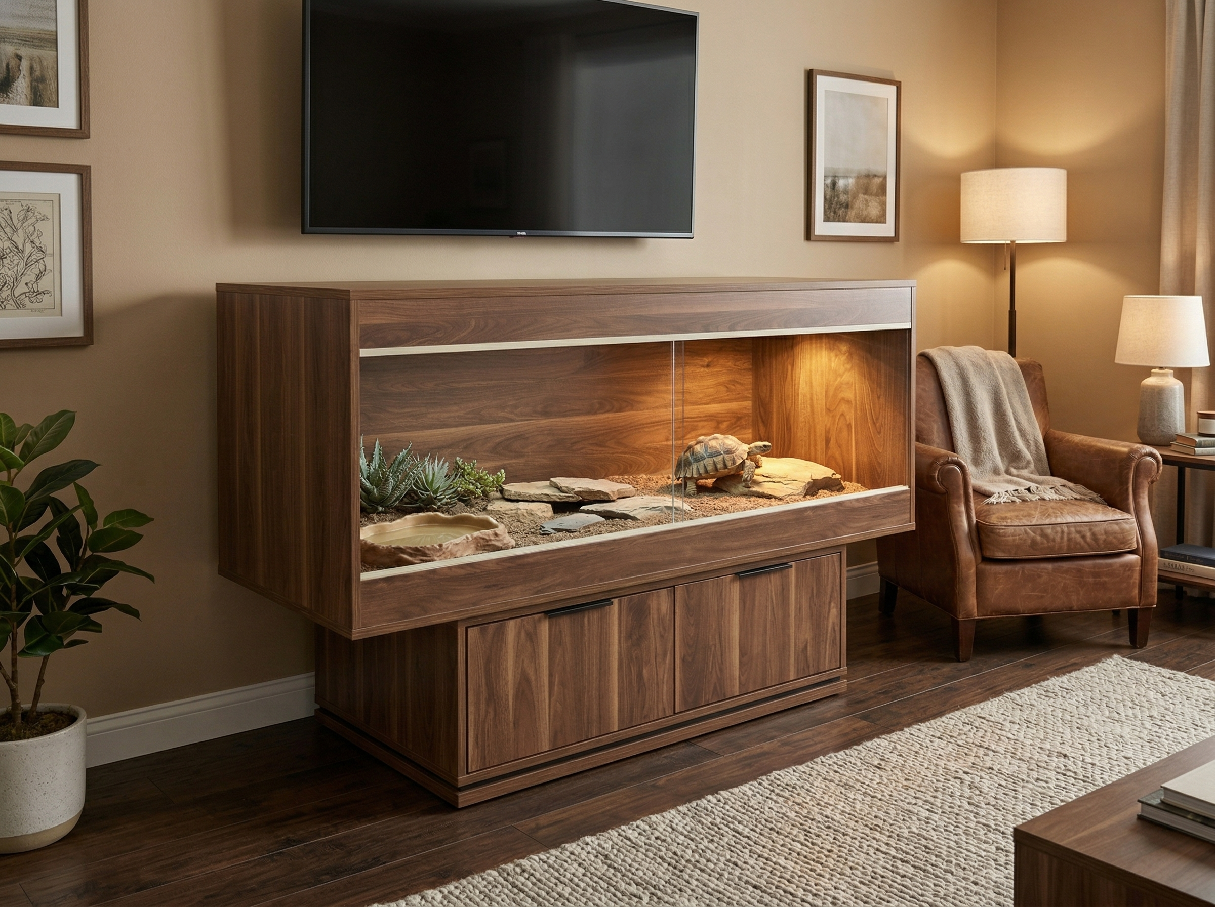 The 8x2x2 enclosure with its matching drawer stand in a living room