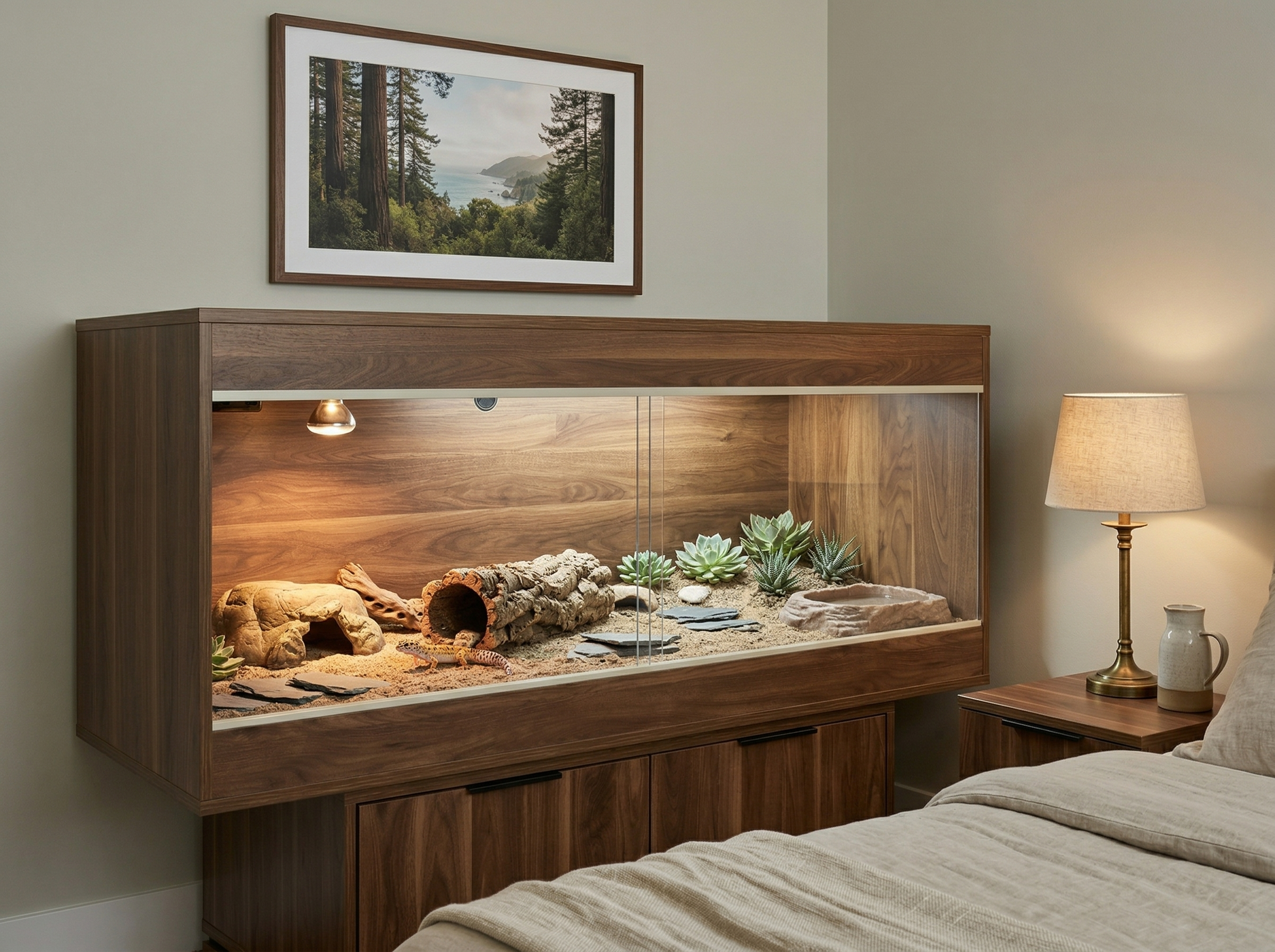 Leopard gecko enclosure in a bedroom